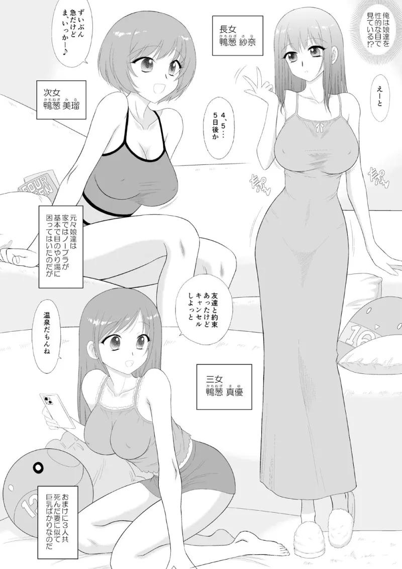 美人三姉妹と父親と叔父が混浴温泉に行きました。