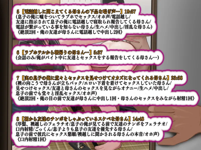 【KU100】俺の大好きな母さんが… 俺の知らない間に俺の友達と母さんが真剣交際していて普段から俺に隠れて俺と母さんの家でヤリまくっていた…。