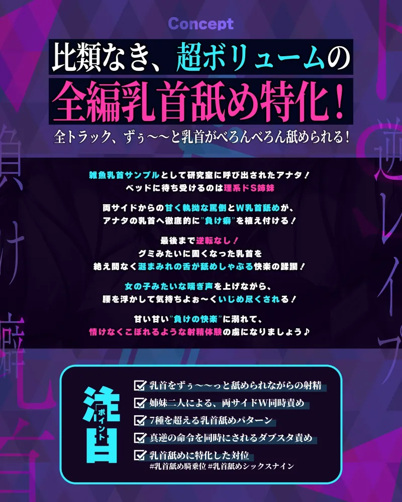 【乳首舐めされながら射精特化】雑魚乳首サンプルとして理系ドS姉妹に淡々と罵倒されながら”負け癖”を植え付けられる逆レイプ実験《早期購入特典:乳首舐めループあり》