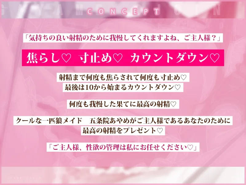 クールな一匹狼メイド五条院あやめの寸止め焦らしカウントダウン射精管理 ～ご主人様、イけって言うまでイってはいけません～《早期購入特典:両耳舐め手コキ音声＆壁紙》