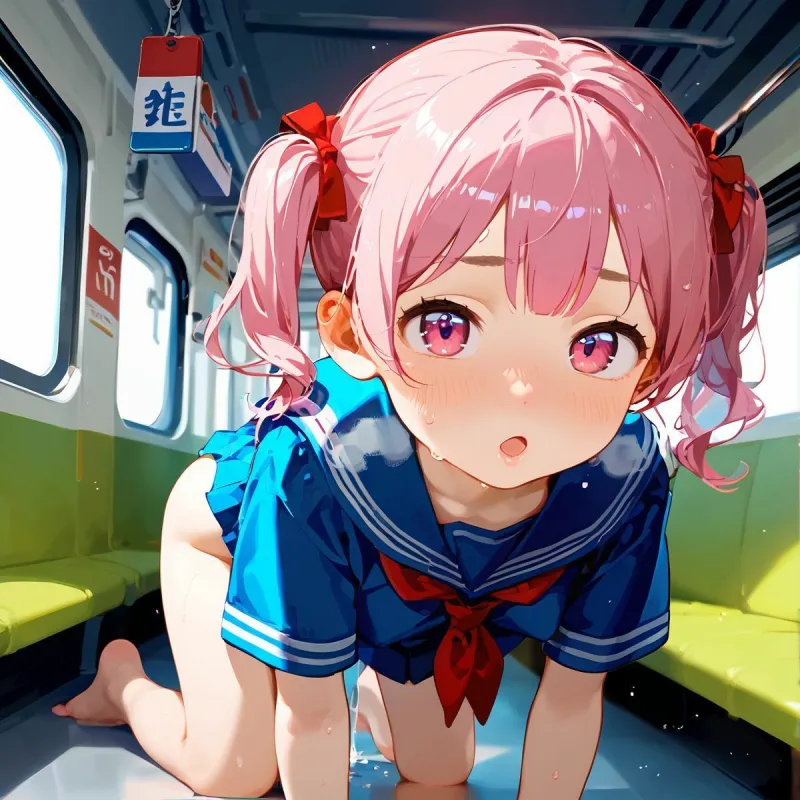 ちっぱい娘、電車痴漢に沼る01