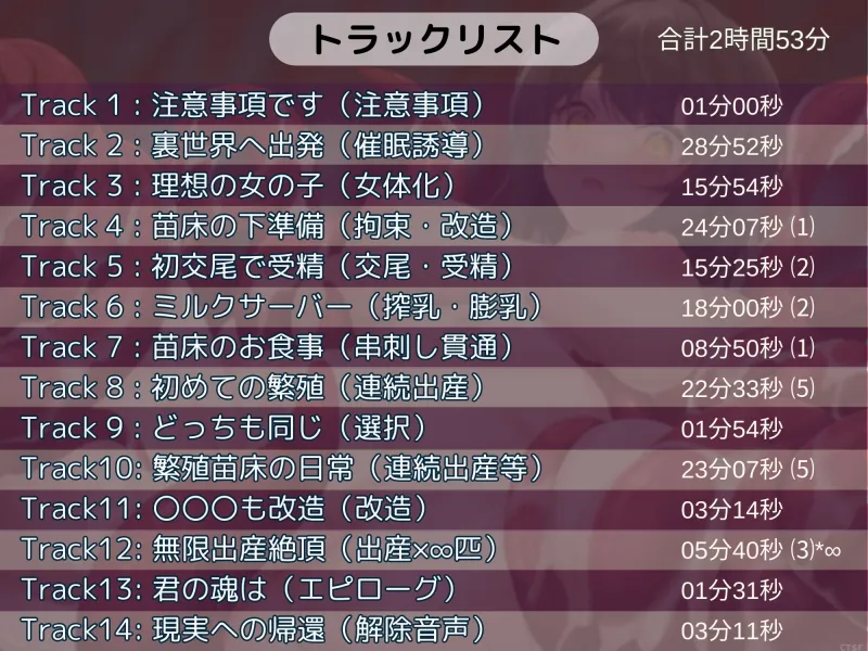 【TS触手苗床化催■音声】せっかく理想の女の子になれたのに触手繁殖苗床に改造されて無限出産絶頂するだけのお話