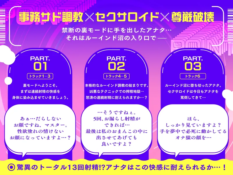 【ルーインドオーガズム】デカ痴女セクサロイドの密着事務的ザーメン搾取～快楽地獄でマゾ堕ち確定お漏らし射精～【13回射精×事務サド調教】