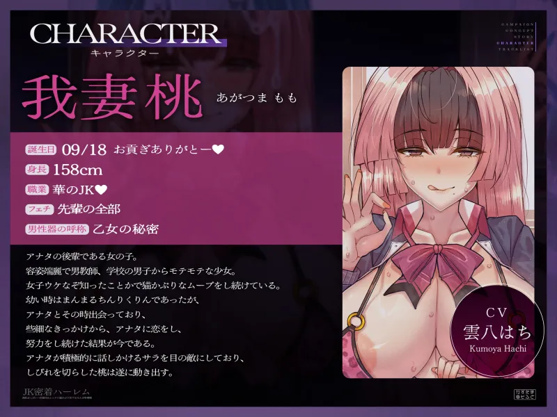 【密着フォーリーサウンド/ドスケベ事後差分イラスト】JK密着ハーレム～長乳おっぱい一匹狼JK＆ムッチリ猫かぶりJKでおちんぽ争奪戦～【KU100】